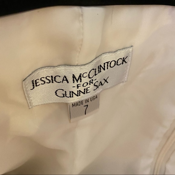 Gunne Sax mini cream with gold metallic brocade w/ black trim party dress prom - Picture 8 of 9